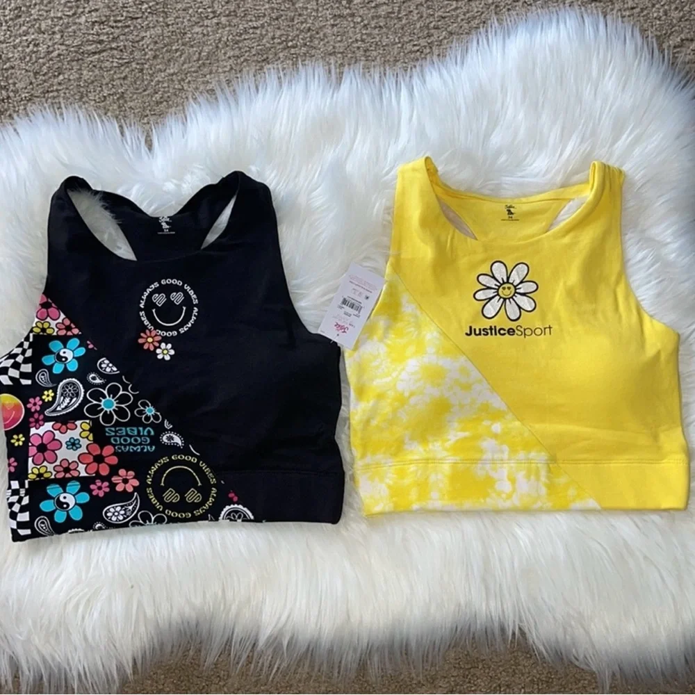 Justice Girls Sport Bras 2 Pack Longline Racerback & Removible Pads.NWT